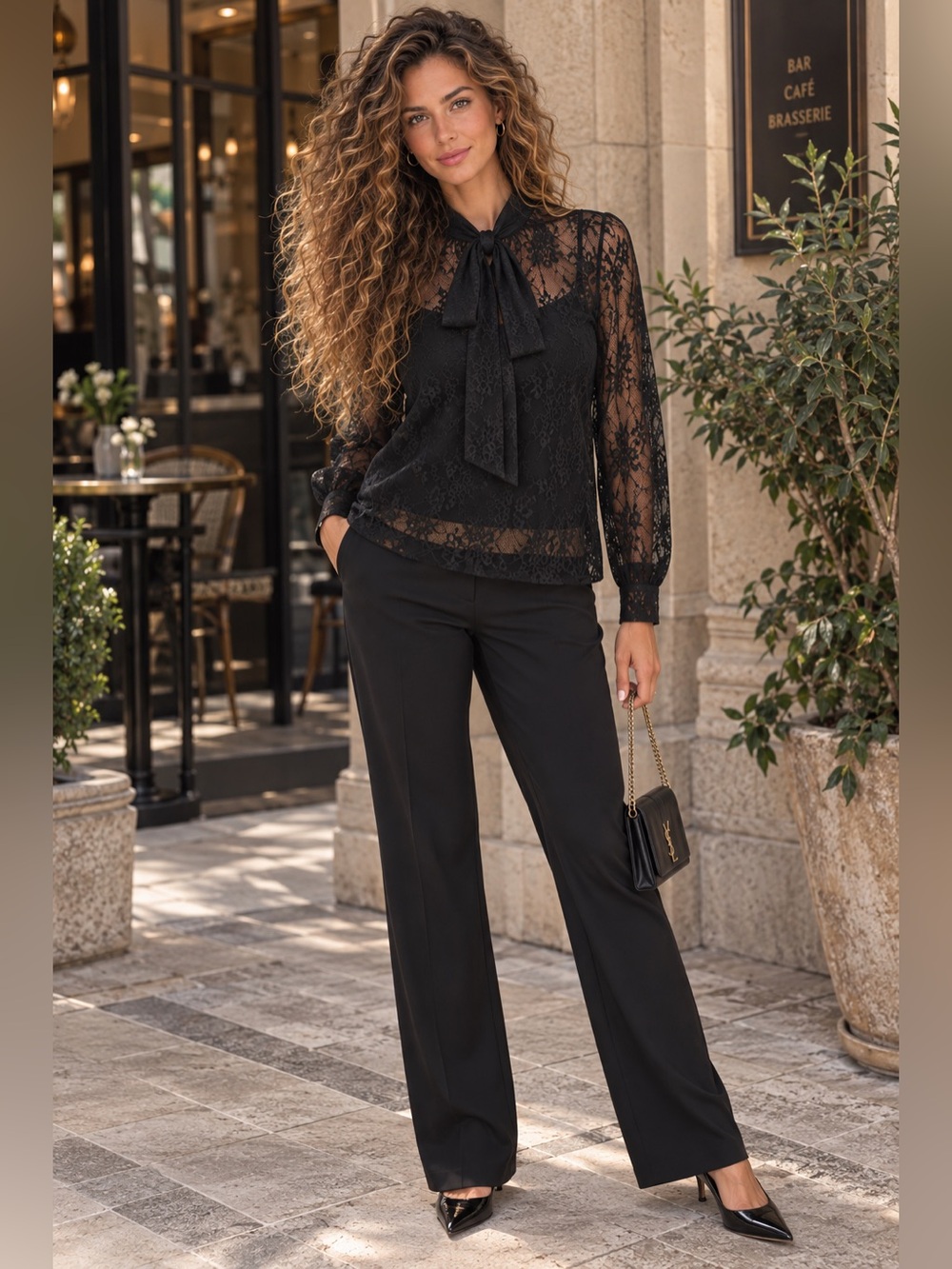 NWT Ann Taylor Black Lace Tie-Neck Blouse – XS